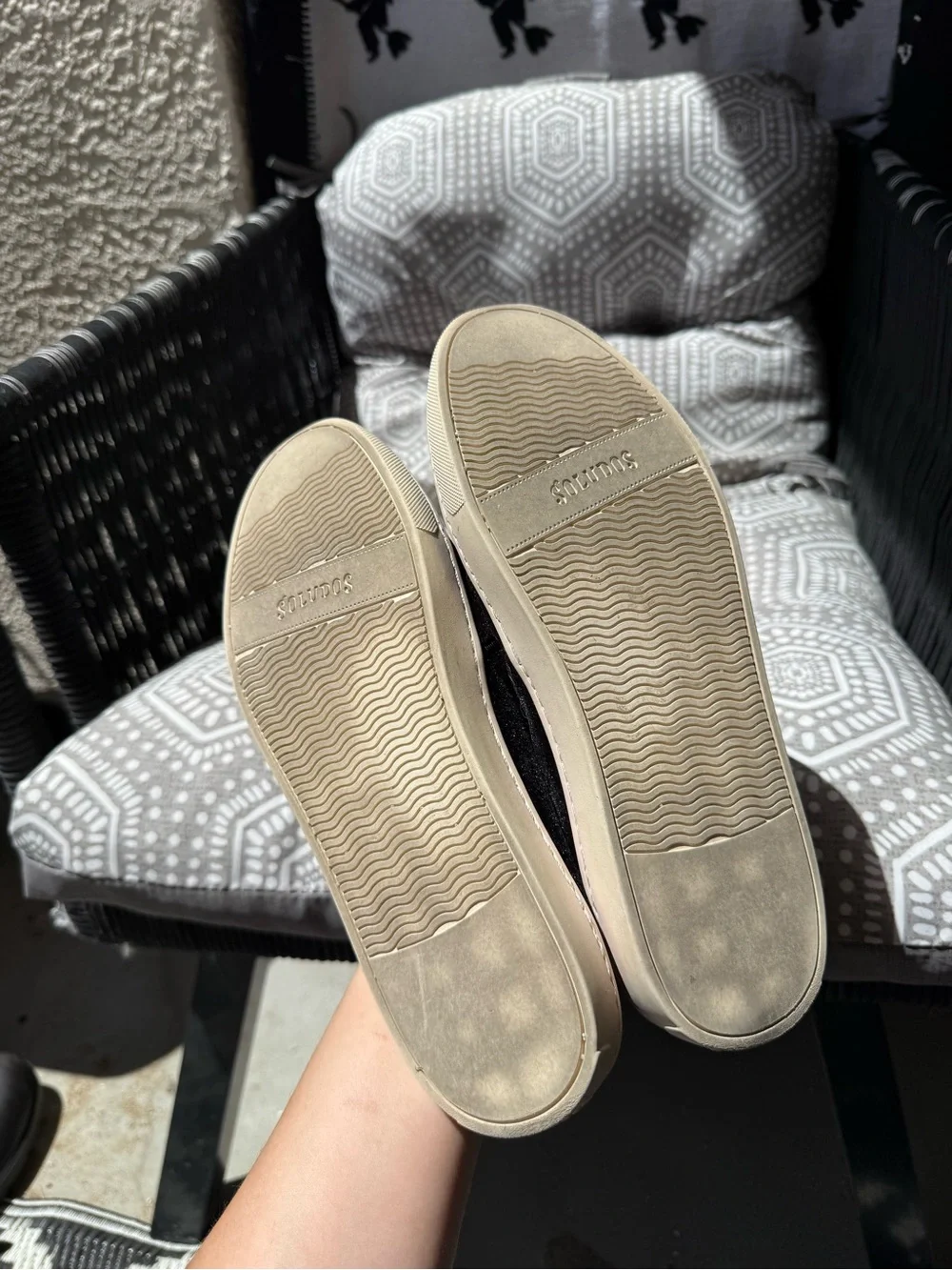 Soludos Black Velvet Slip-Ons with Gold Eye Embroidery
